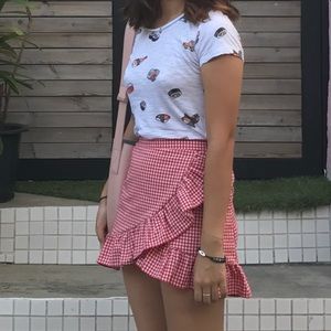 Red gingham ruffle skirt